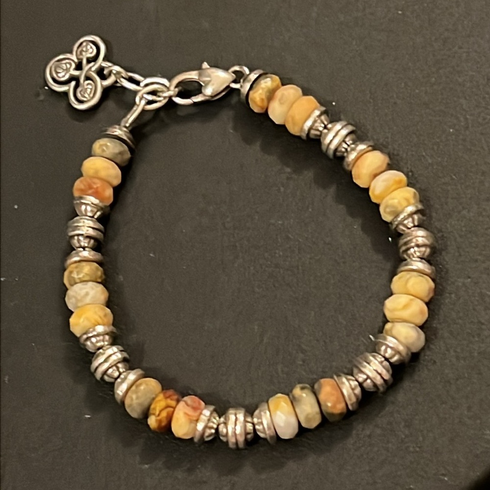 Rare Brighton Jasper Crystal Stone & Sterling Silver Charm Beaded Bracelet